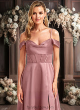 Load image into Gallery viewer, Nyasia A-line Cold Shoulder Floor-Length Satin Bridesmaid Dress XXCP0025750