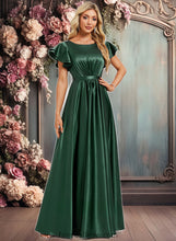 Load image into Gallery viewer, Jazmine A-line Scoop Floor-Length Stretch Satin Bridesmaid Dress With Ruffle XXCP0025770