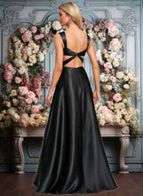 Load image into Gallery viewer, Nita A-line V-Neck Floor-Length Stretch Satin Prom Dresses With Bow XXCP0025882