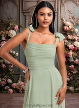 Load image into Gallery viewer, Skyler A-line Cowl Floor-Length Chiffon Bridesmaid Dress With Bow XXCP0025738