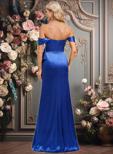 Load image into Gallery viewer, Melanie Trumpet/Mermaid Off the Shoulder Floor-Length Stretch Satin Bridesmaid Dress With Ruffle XXCP0025800