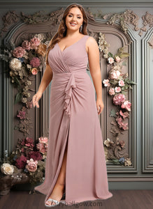 Dayanara A-line V-Neck Floor-Length Chiffon Bridesmaid Dress XXCP0025820