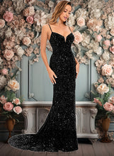 Load image into Gallery viewer, Faith Trumpet/Mermaid V-Neck Sweep Train Sequin Prom Dresses XXCP0025850