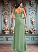 Load image into Gallery viewer, Brenna A-line Square Floor-Length Chiffon Bridesmaid Dress With Bow XXCP0025740