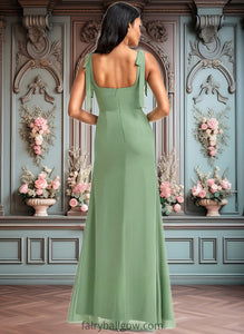 Brenna A-line Square Floor-Length Chiffon Bridesmaid Dress With Bow XXCP0025740