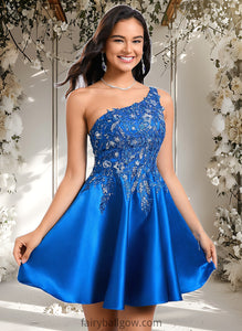 Alina A-line One Shoulder Short Satin Homecoming Dress With Appliques Lace Sequins XXCP0025657