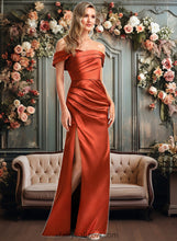 Load image into Gallery viewer, Muriel A-line Off the Shoulder Floor-Length Stretch Satin Bridesmaid Dress XXCP0025757