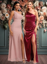 Load image into Gallery viewer, Jemima A-line One Shoulder Floor-Length Stretch Satin Bridesmaid Dress With Bow XXCP0025758