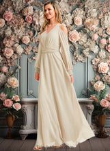 Load image into Gallery viewer, Prudence A-line Cold Shoulder Floor-Length Chiffon Bridesmaid Dress XXCP0025760