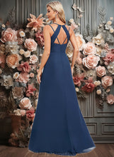 Load image into Gallery viewer, Mollie A-line V-Neck Floor-Length Chiffon Bridesmaid Dress XXCP0025803