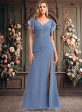 Load image into Gallery viewer, Kallie A-line V-Neck Floor-Length Chiffon Bridesmaid Dress With Ruffle XXCP0025729