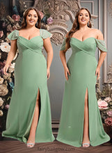 Load image into Gallery viewer, Tianna Trumpet/Mermaid Off the Shoulder V-Neck Floor-Length Chiffon Bridesmaid Dress XXCP0025810