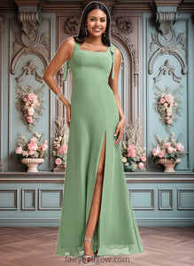 Brenna A-line Square Floor-Length Chiffon Bridesmaid Dress With Bow XXCP0025740