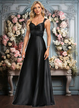 Load image into Gallery viewer, Nita A-line V-Neck Floor-Length Stretch Satin Prom Dresses With Bow XXCP0025882