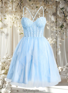 Cristina Ball-Gown/Princess Sweetheart Short Lace Tulle Homecoming Dress With Ruffle XXCP0025707