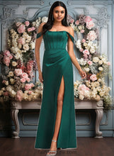 Load image into Gallery viewer, Lauryn A-line Off the Shoulder Floor-Length Satin Bridesmaid Dress XXCP0025743