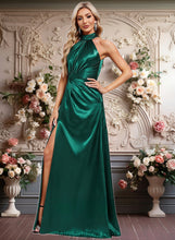 Load image into Gallery viewer, Lena A-line Halter Floor-Length Stretch Satin Bridesmaid Dress With Ruffle XXCP0025817