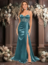 Load image into Gallery viewer, Teagan Trumpet/Mermaid Sweetheart Sweep Train Stretch Satin Prom Dresses XXCP0025836