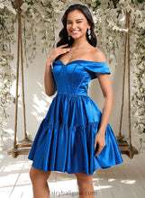 Load image into Gallery viewer, Elaine Ball-Gown/Princess Off the Shoulder Short Satin Homecoming Dress XXCP0025680