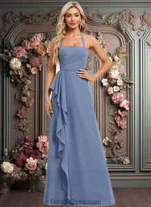 Paulina A-line Halter Floor-Length Chiffon Bridesmaid Dress XXCP0025799