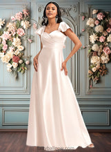 Load image into Gallery viewer, Alisa A-line V-Neck Floor-Length Stretch Satin Bridesmaid Dress With Bow XXCP0025759