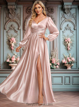 Load image into Gallery viewer, Gemma A-line V-Neck Floor-Length Stretch Satin Prom Dresses XXCP0025880