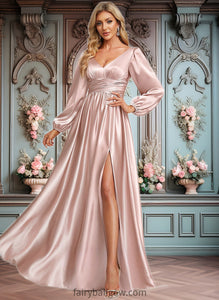 Gemma A-line V-Neck Floor-Length Stretch Satin Prom Dresses XXCP0025880