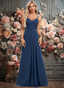 Mollie A-line V-Neck Floor-Length Chiffon Bridesmaid Dress XXCP0025803