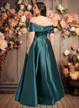 Load image into Gallery viewer, Kailey A-line Off the Shoulder Floor-Length Satin Prom Dresses With Pleated XXCP0025851