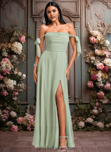 Load image into Gallery viewer, Skyler A-line Cowl Floor-Length Chiffon Bridesmaid Dress With Bow XXCP0025738