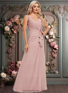 Dayanara A-line V-Neck Floor-Length Chiffon Bridesmaid Dress XXCP0025820