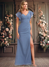 Load image into Gallery viewer, Kallie A-line V-Neck Floor-Length Chiffon Bridesmaid Dress With Ruffle XXCP0025729