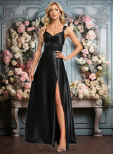 Load image into Gallery viewer, Nita A-line V-Neck Floor-Length Stretch Satin Prom Dresses With Bow XXCP0025882