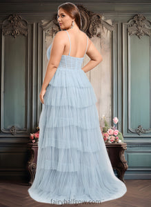 Rubi Ball-Gown/Princess V-Neck Sweep Train Tulle Prom Dresses XXCP0025833