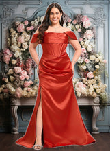 Load image into Gallery viewer, Lilly Trumpet/Mermaid Off the Shoulder Sweep Train Satin Prom Dresses XXCP0025832