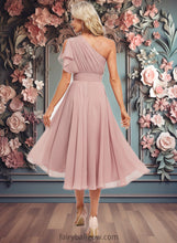 Load image into Gallery viewer, Bailey A-line One Shoulder Asymmetrical Chiffon Bridesmaid Dress With Ruffle XXCP0025819