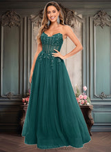 Load image into Gallery viewer, Mariela Ball-Gown/Princess V-Neck Floor-Length Tulle Prom Dresses With Sequins Appliques Lace XXCP0025837