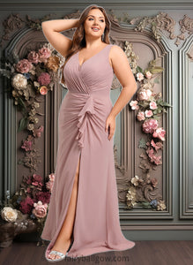 Dayanara A-line V-Neck Floor-Length Chiffon Bridesmaid Dress XXCP0025820