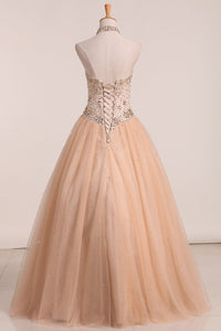 2024 New Arrival Halter Quinceanera Dresses A Line Tulle With Beading