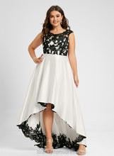 Load image into Gallery viewer, Satin Asymmetrical Lace A-Line Riya Illusion Scoop Prom Dresses