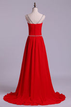 Load image into Gallery viewer, 2024 Scoop Prom Dresses A Line Chiffon With Beads And Ruffles