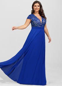 Floor-Length Prom Dresses Hayley V-neck Lace A-Line Chiffon