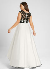 Load image into Gallery viewer, Satin Asymmetrical Lace A-Line Riya Illusion Scoop Prom Dresses