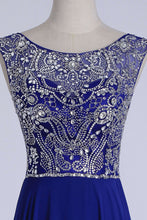 Load image into Gallery viewer, 2024 Prom Dresses A-Line Scoop Floor-Length Dark Royal Blue Chiffon Beaded Bodice