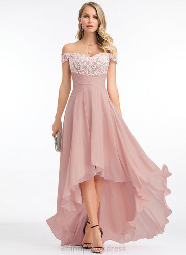 Off-the-Shoulder Asymmetrical Chiffon A-Line Aracely With Pleated Lace Prom Dresses