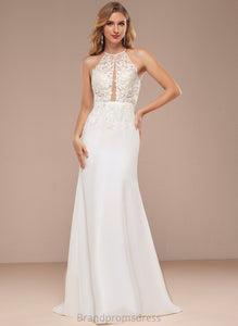 Wedding Dresses Wedding Sequins Quintina With Sweep Train Trumpet/Mermaid Lace Halter Dress Chiffon