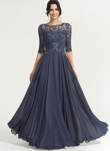 Floor-Length Lace Illusion A-Line Scoop Pleated Bianca Chiffon With Prom Dresses Sequins