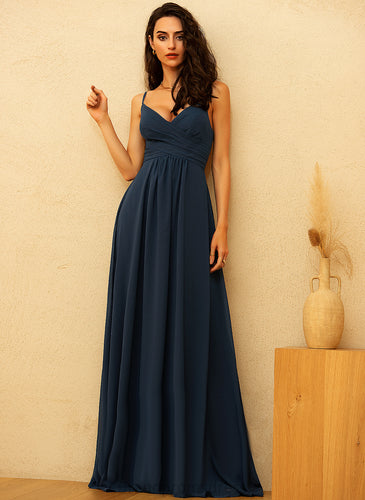 Amaya Prom Dresses With Pleated A-Line Floor-Length V-neck Chiffon