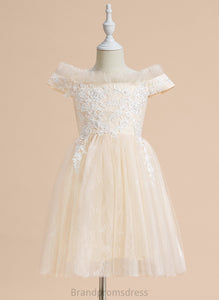 Courtney - Lace Sleeveless A-Line With Off-the-Shoulder Flower Girl Dresses Flower Dress Knee-length Tulle Girl