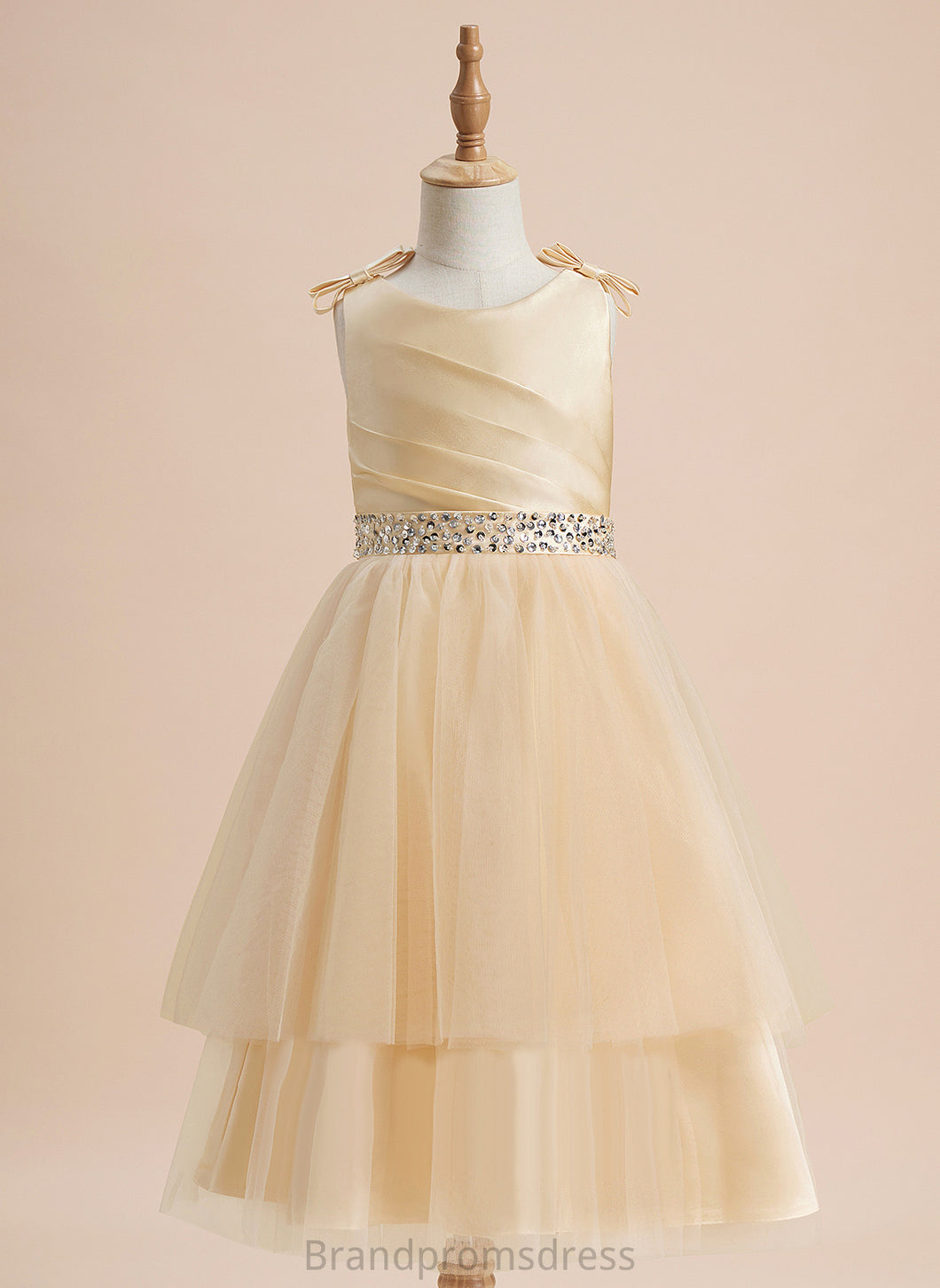 A-Line Flower Girl Dresses With Zion Satin/Tulle Knee-length Beading/Sequins/Bow(s) Flower Dress Sleeveless Girl Neck - Scoop